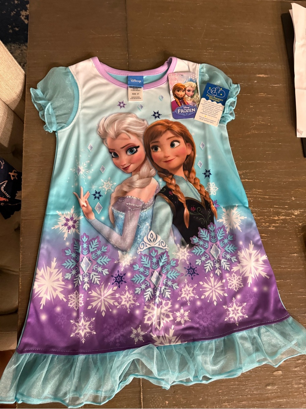 Disney Girls' Frozen Elsa & Anna Nightgown in Aqua, Purple, and Pink